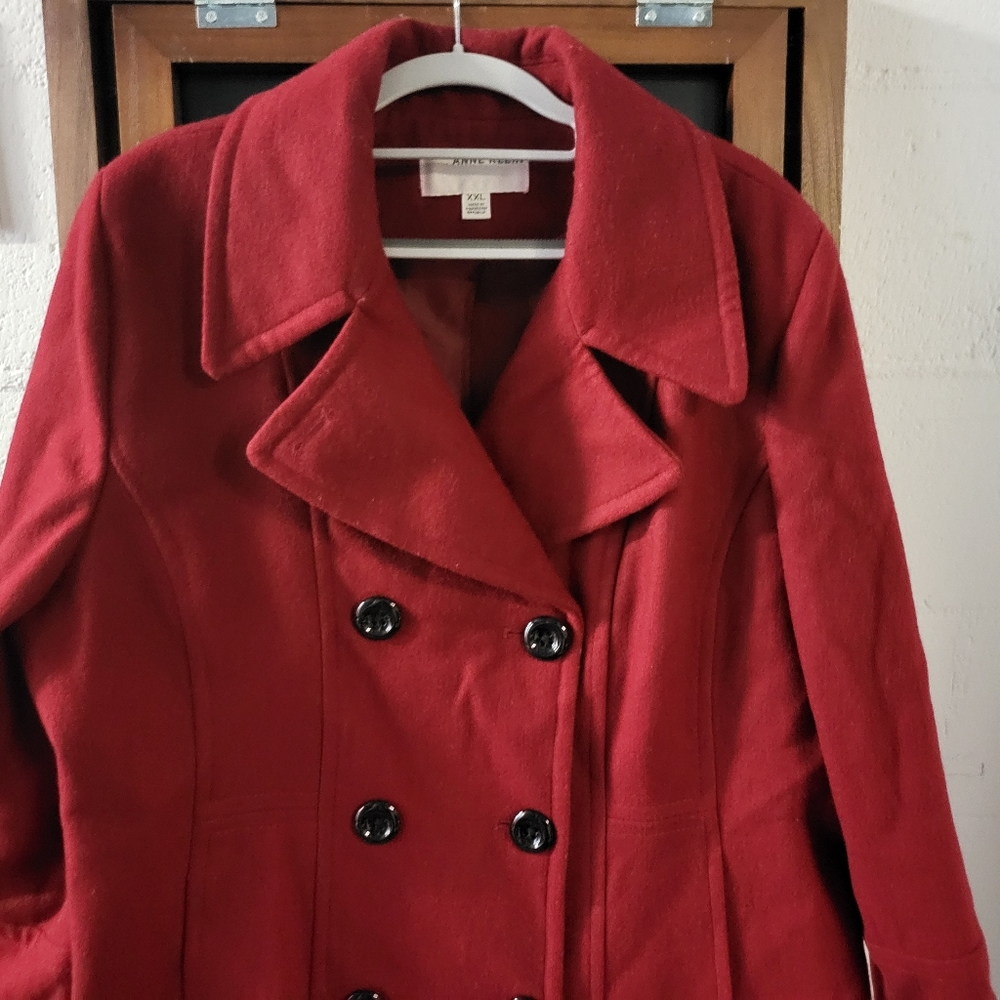 Anne Klein Double Breasted Peacoat Women's Size XXL Red